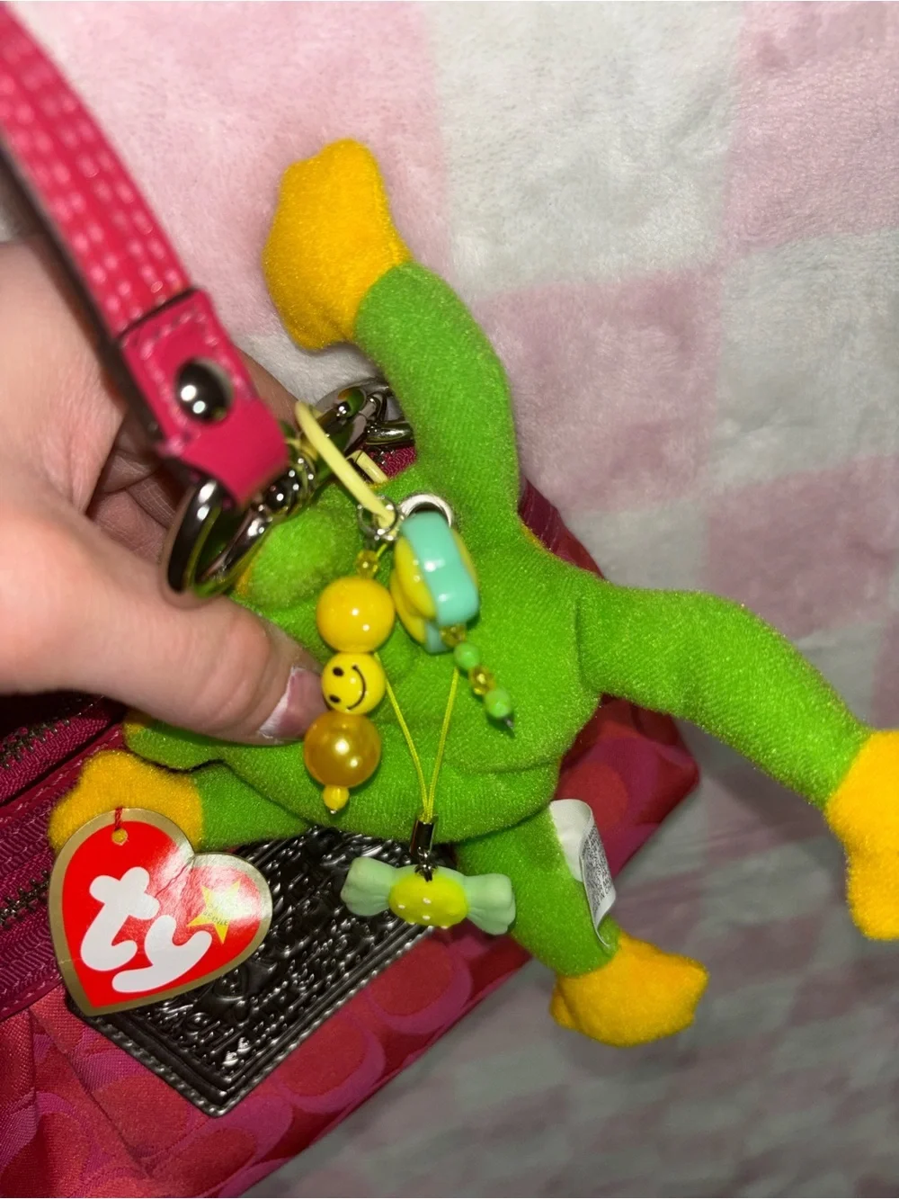 Ty Beanie Baby Frog Keychain Charm Y2K Green Plush w Charms Cute
